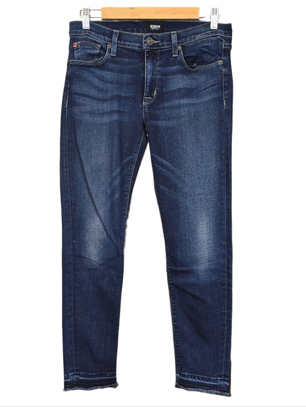 Hudson Krista Crop Skinny Jeans Raw Hem Dark Wash Stretch Made In USA Size 30